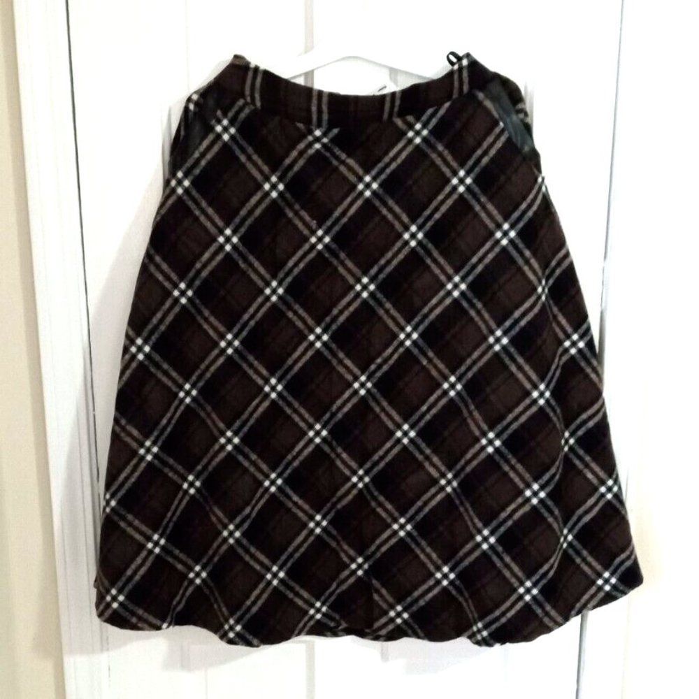 Womens Lined Plaid Wool / Polyester Mid-Calf Skirt (Size M) COFFEE - NEW!!!